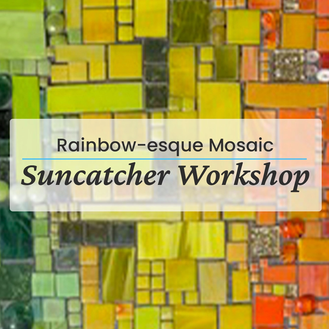 Rainbow mosaic background with title of class